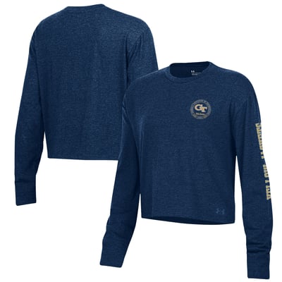  Georgia Tech Yellow Jackets Under Armour Women's Icon Sleeve Two-Hit Long Sleeve Cropped Tri-Blend T-Shirt - Navy