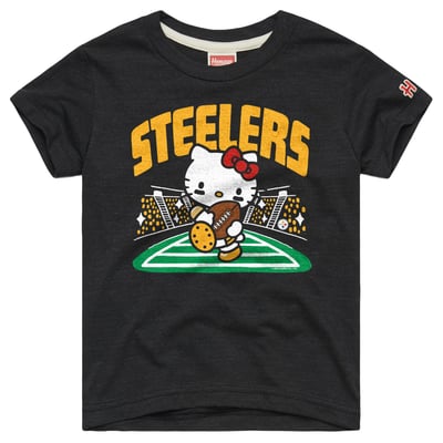 Pittsburgh Steelers x Hello Kitty Homage Girls Youth Tri-Blend T-Shirt - Charcoal