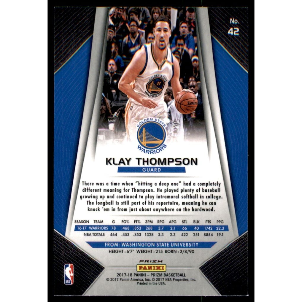 2017-18 Panini Prizm Prizms Ruby Wave #42 Klay Thompson