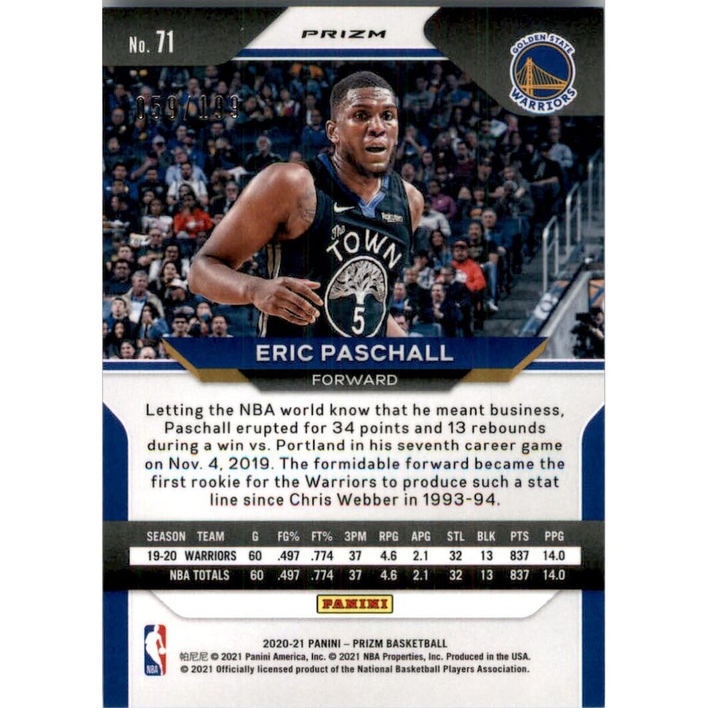 2020-21 Panini Prizm Prizms Blue #71 Eric Paschall