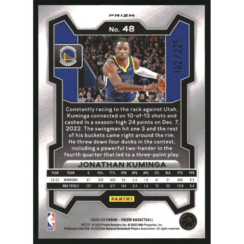 2023-24 Panini Prizm Prizms Teal Ice #48 Jonathan Kuminga