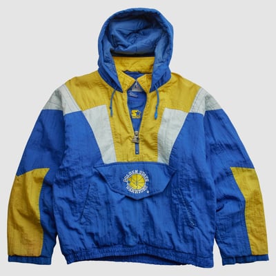 Golden State Warriors Starter 90s Hooded 1/2 Zip Jacket - Blue - S by Fanatics Real Vintage