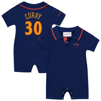 Stephen Curry Golden State Warriors Mitchell & Ness Infant Retro Roots Player Rugby Romper - Navy