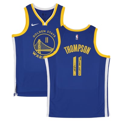 Klay Thompson Golden State Warriors Autographed Fanatics Authentic Royal Nike Icon Edition Swingman Jersey with Multiple Inscriptions - Limited Edition of 10