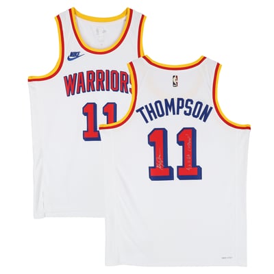 Klay Thompson Golden State Warriors Autographed Fanatics Authentic White Nike Association Swingman Jersey with "4X Champ" Inscription