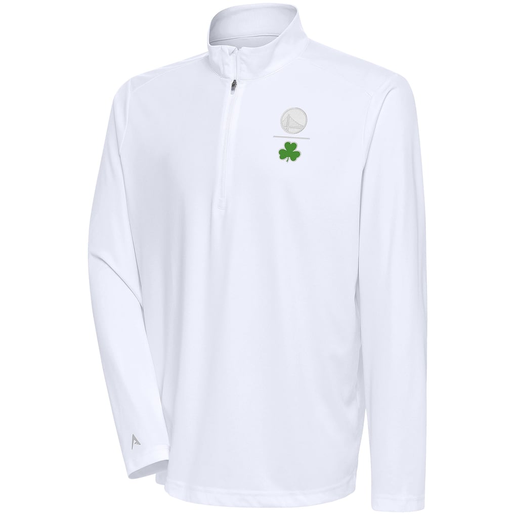  Golden State Warriors Antigua Shamrock Tribute Quarter-Zip Pullover Top - White
