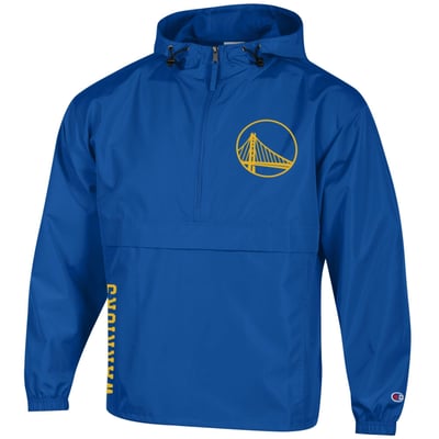  Golden State Warriors Champion Packable Lightweight Hooded Windbreaker Half-Zip Jacket - Royal