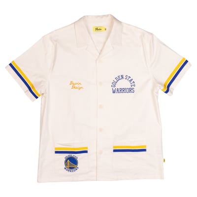 Golden State Warriors Duvin Designs Co. League Of Leisure Button-Up Cabana Shirt - Cream