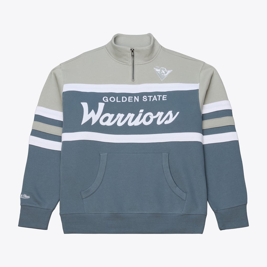  Golden State Warriors Mitchell & Ness Thunderstorm Head Coach Quarter-Zip Jacket - Blue