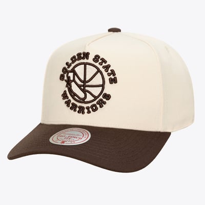 Golden State Warriors Mitchell & Ness Brown and Cream Pro Pinch Snapback Hat - Cream