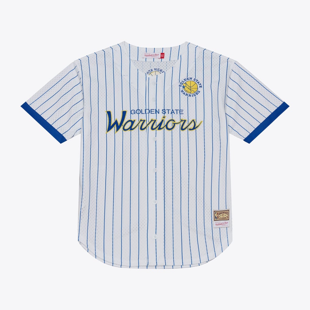 Golden State Warriors Mitchell & Ness Head Coach Pinstripe Mesh Full-Button Baseball Jersey - White