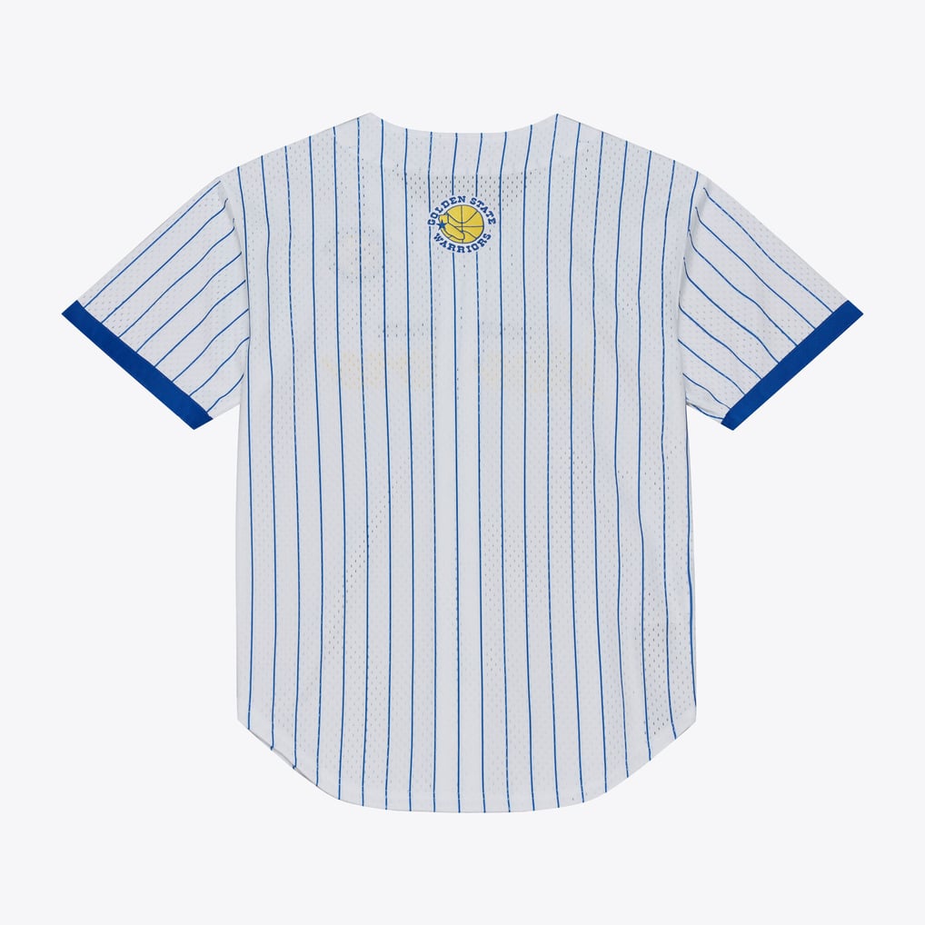 Golden State Warriors Mitchell & Ness Head Coach Pinstripe Mesh Full-Button Baseball Jersey - White
