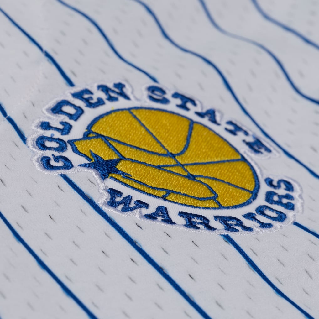 Golden State Warriors Mitchell & Ness Head Coach Pinstripe Mesh Full-Button Baseball Jersey - White