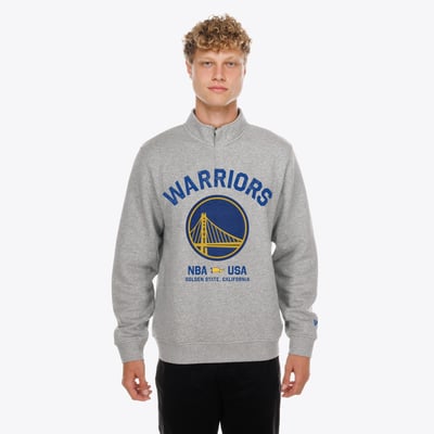 Golden State Warriors New Era Mixed Media Graphic Quarter-Zip Fleece Sweatshirt - Gray