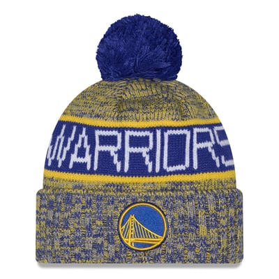 Golden State Warriors New Era Tri-Color Cuffed Knit Hat with Pom - Royal/Gold