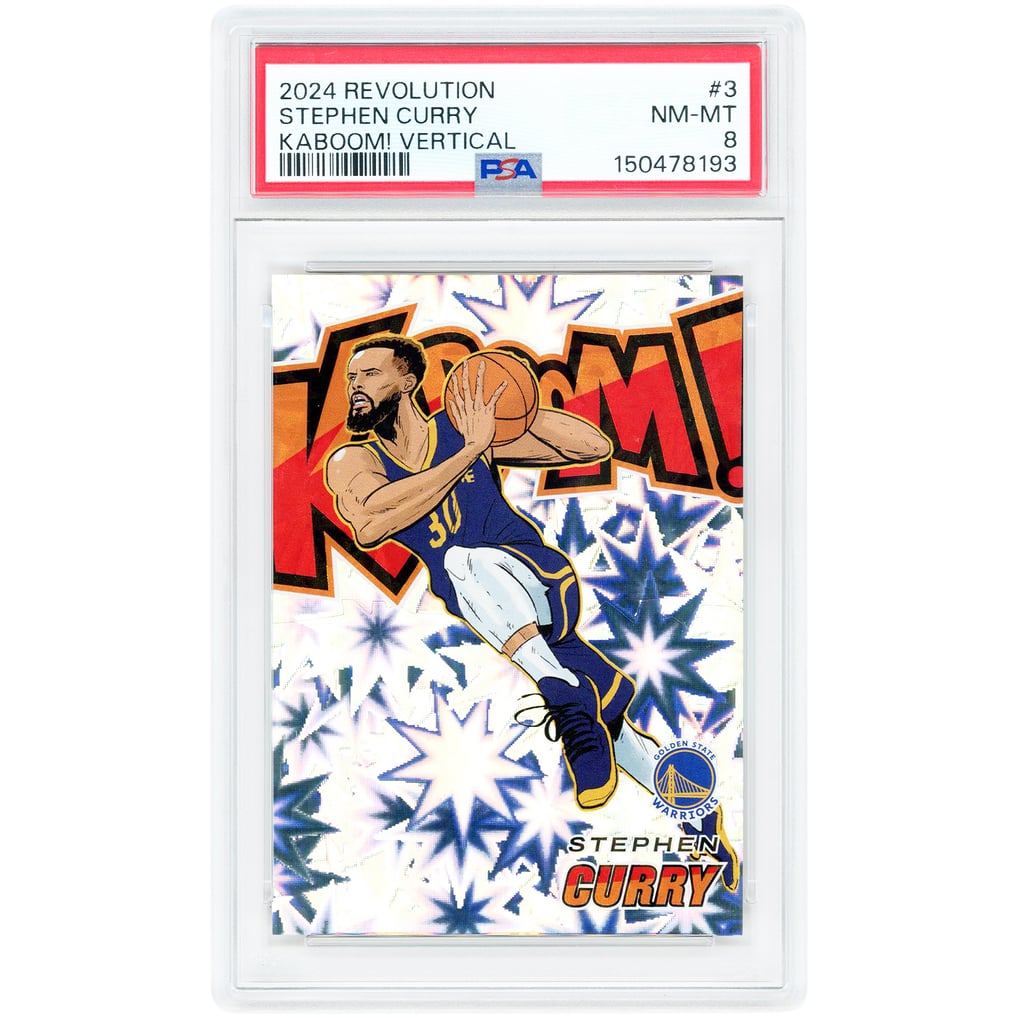 Stephen Curry Golden State Warriors 2024-25 Panini Revolution Kaboom #3 PSA Authenticated 8 Card