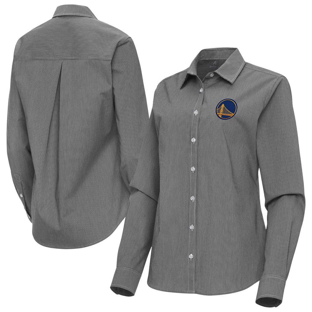 Women's Antigua Black Golden State Warriors Porter Woven Long Sleeve Button-Up Shirt, Size: XL