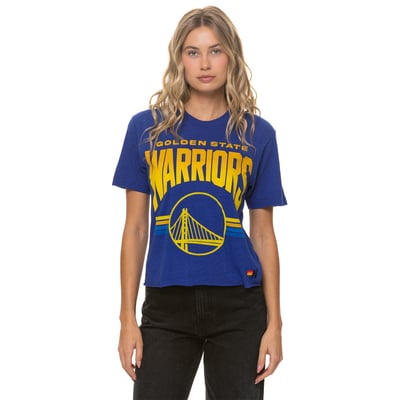 Golden State Warriors Aviator Nation Women's Cropped Boyfriend Tri-Blend T-Shirt - Royal
