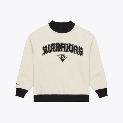 Golden State Warriors Mitchell & Ness Women's Cookies & Cream Ribbed Mock Neck Sweatshirt - Oatmeal
