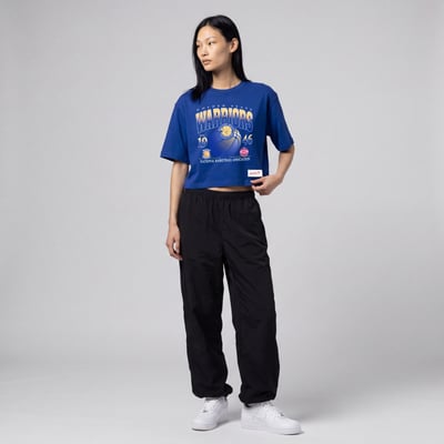  Golden State Warriors Mitchell & Ness Women's Street Graphic Boxy Crop T-Shirt - Royal