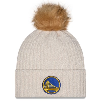 Golden State Warriors New Era Women's Chrome Cuff Knit Hat with Pom - Cream