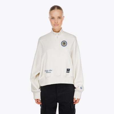  Golden State Warriors New Era Women's Dolman Quarter-Zip Fleece Sweatshirt - Cream