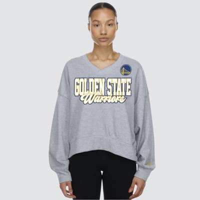 Golden State Warriors New Era Women's Oversized Cropped V-Neck Fleece Sweatshirt - Gray