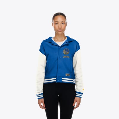Golden State Warriors New Era Women's Hooded Fleece Full-Snap Jacket - Royal