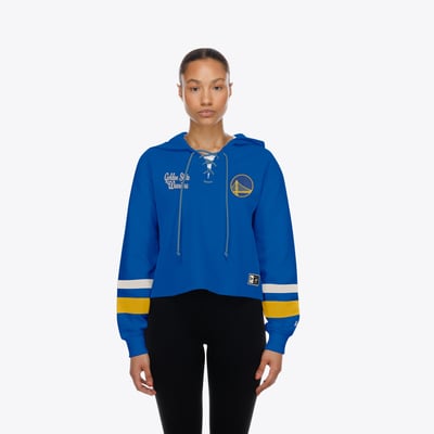 Golden State Warriors New Era Women's Lace-Up Boxy Pullover Hood - Royal
