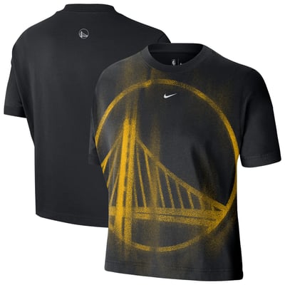 Golden State Warriors Nike Women's 2026 Standard Issue Practice Icon Boxy Cropped T-Shirt - Black