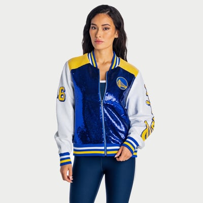 Golden State Warriors The Wild Collective Women's Full-Zip Sequin Jacket - Royal/White