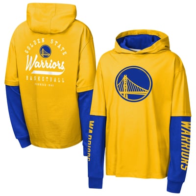 Golden State Warriors Outerstuff Youth Double Nickel Oversized Faux 2fer Pullover Hoodie - Gold
