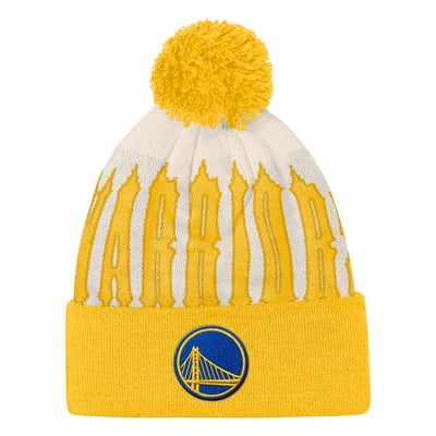 Golden State Warriors Outerstuff Youth Rim Rocker Cuffed Knit Hat with Pom - Natural/Gold