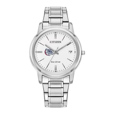 Gonzaga Bulldogs Citizen Watch Women's Eco-Drive White Dial Stainless Steel Watch - Silver