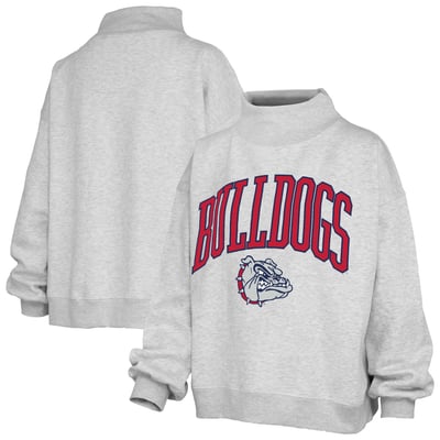  Gonzaga Bulldogs Pressbox Women's Oversized Slogan Fleece Mock Neck Sweatshirt - Ash