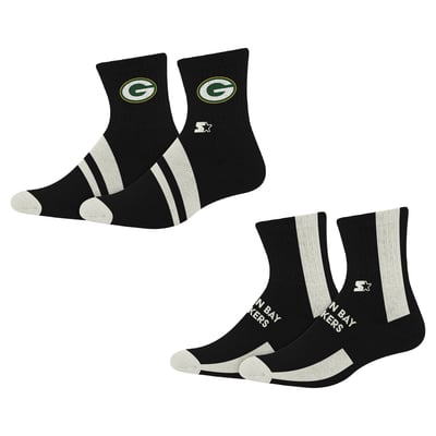 Green Bay Packers Starter  Summit Stripe 2-Pair Pack Quarter Socks - Black
