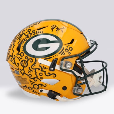 Brett Favre Green Bay Packers Autographed Fanatics Authentic Riddell Speed Flex Authentic Helmet - Art by Alex Alpert - Limited Edition #1/1 - UW25
