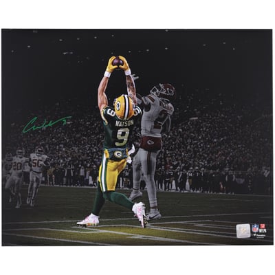 Christian Watson Green Bay Packers Autographed Fanatics Authentic 16" x 20" Touchdown Catch Spotlight Photograph 