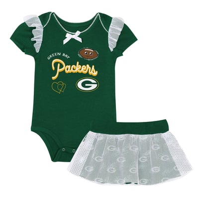 Green Bay Packers Outerstuff Girls Infant Melted Hearts Printed Bodysuit and Skirt Set - Hunter Green
