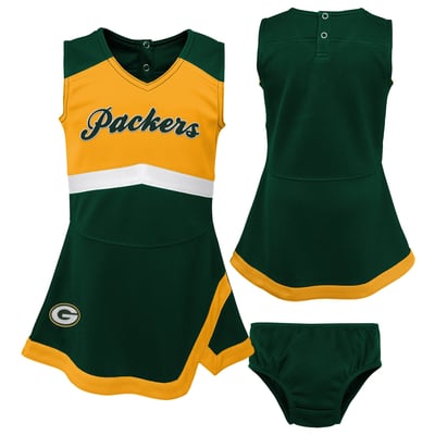 Green Bay Packers Girls Toddler Outerstuff Cheer Captain V-Neck Dress with Bloomers Set - Green