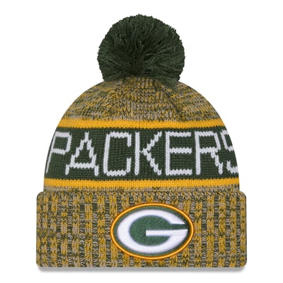 Green Bay Packers New Era Girls Youth Tri-Color Cuffed Knit Hat with Pom - Green
