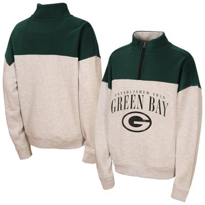 Green Bay Packers WEAR by Erin Andrews Girls Youth Blitz Colorblock Half-Zip Sweatshirt - Heather Gray