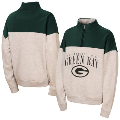  Green Bay Packers WEAR by Erin Andrews Girls Youth Blitz Colorblock Half-Zip Sweatshirt - Heather Gray