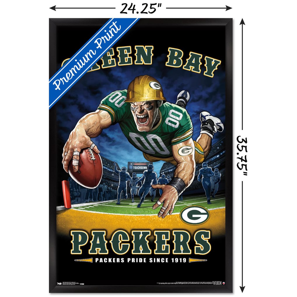 Green Bay Packers 24.25'' x 35.75'' Framed Mascot Endzone Poster