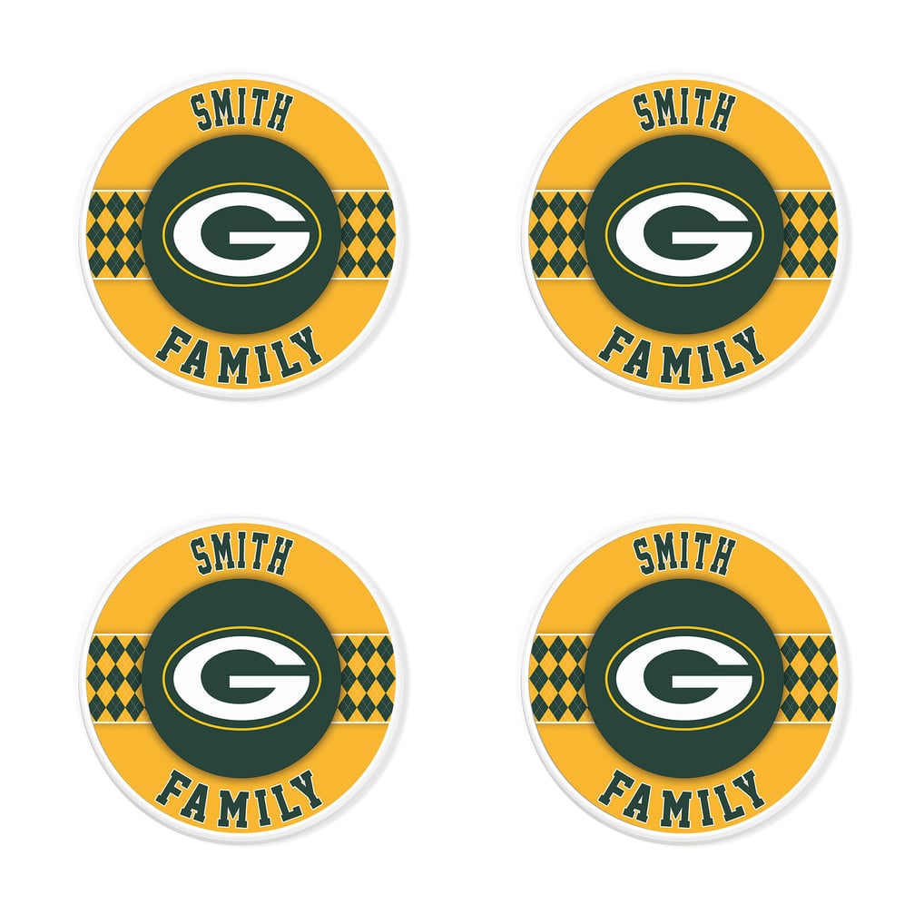 Green Bay Packers 4" Personalized Circular Coasters 4-Pack Set