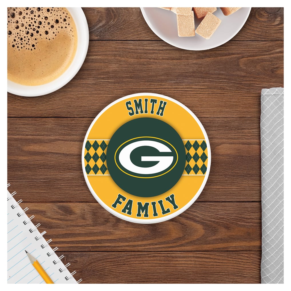Green Bay Packers 4" Personalized Circular Coasters 4-Pack Set