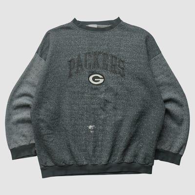 Green Bay Packers Logo 7 90s Pullover Sweatshirt - Charcoal - L by Fanatics Real Vintage