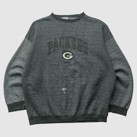 Green Bay Packers Logo 7 90s Pullover Sweatshirt - Charcoal - L by Fanatics Real Vintage