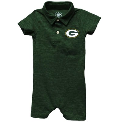 Green Bay Packers Wes & Willy Infant Short Leg Cloudy Yarn Polo Romper - Green