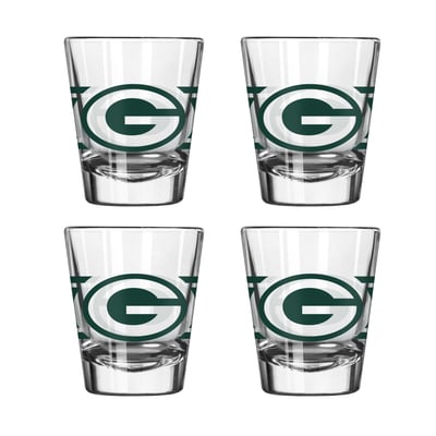 Green Bay Packers Logo Brands Four-Piece Stripe Shot Glass Set